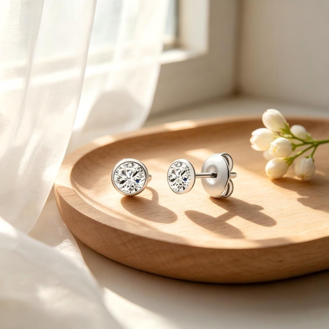 925 Sterling Silver Lab Grown Diamond Bezel Earring Studs - 0.57ctw