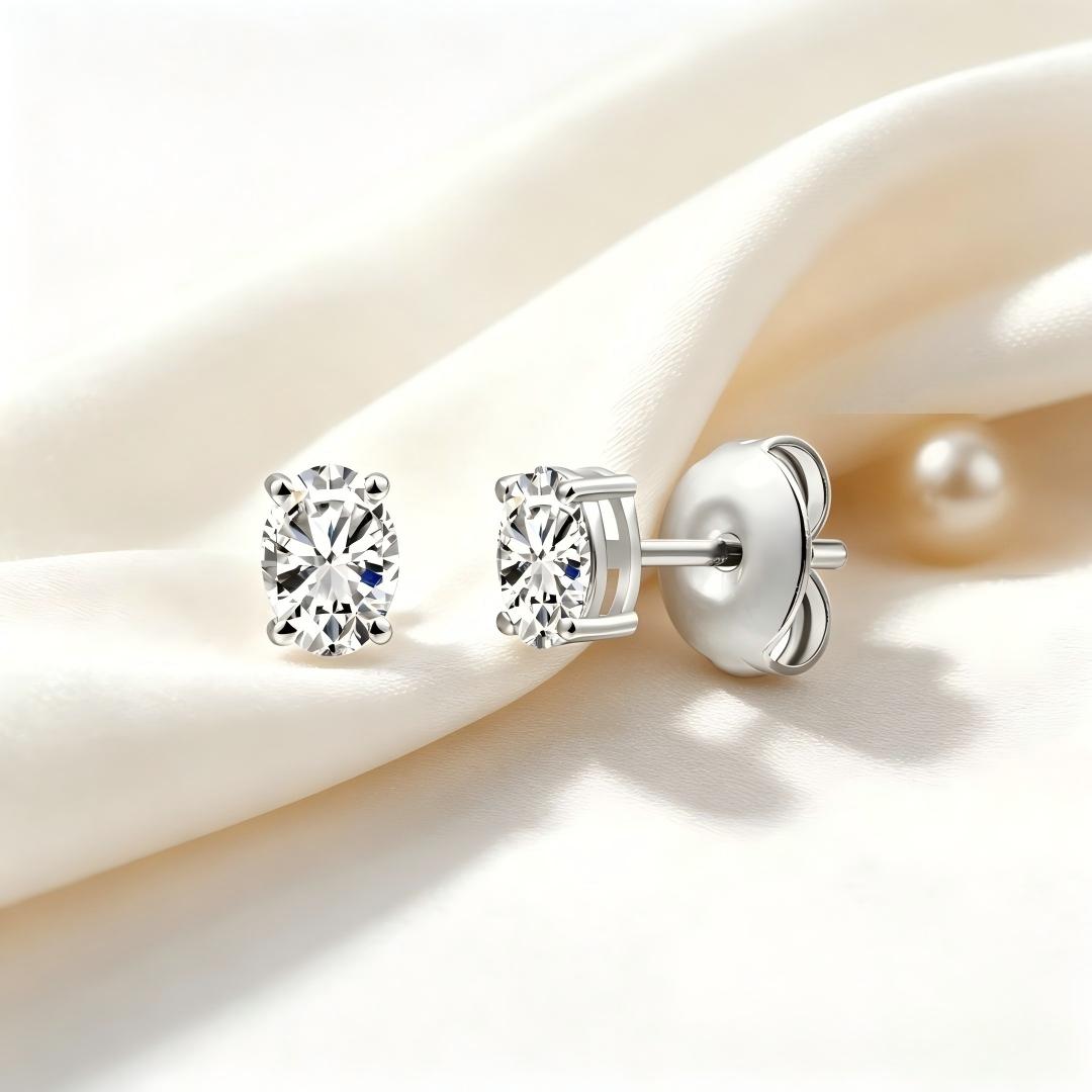 925 Sterling Silver Lab Grown Diamond Oval  Earring Studs - 0.4ctw