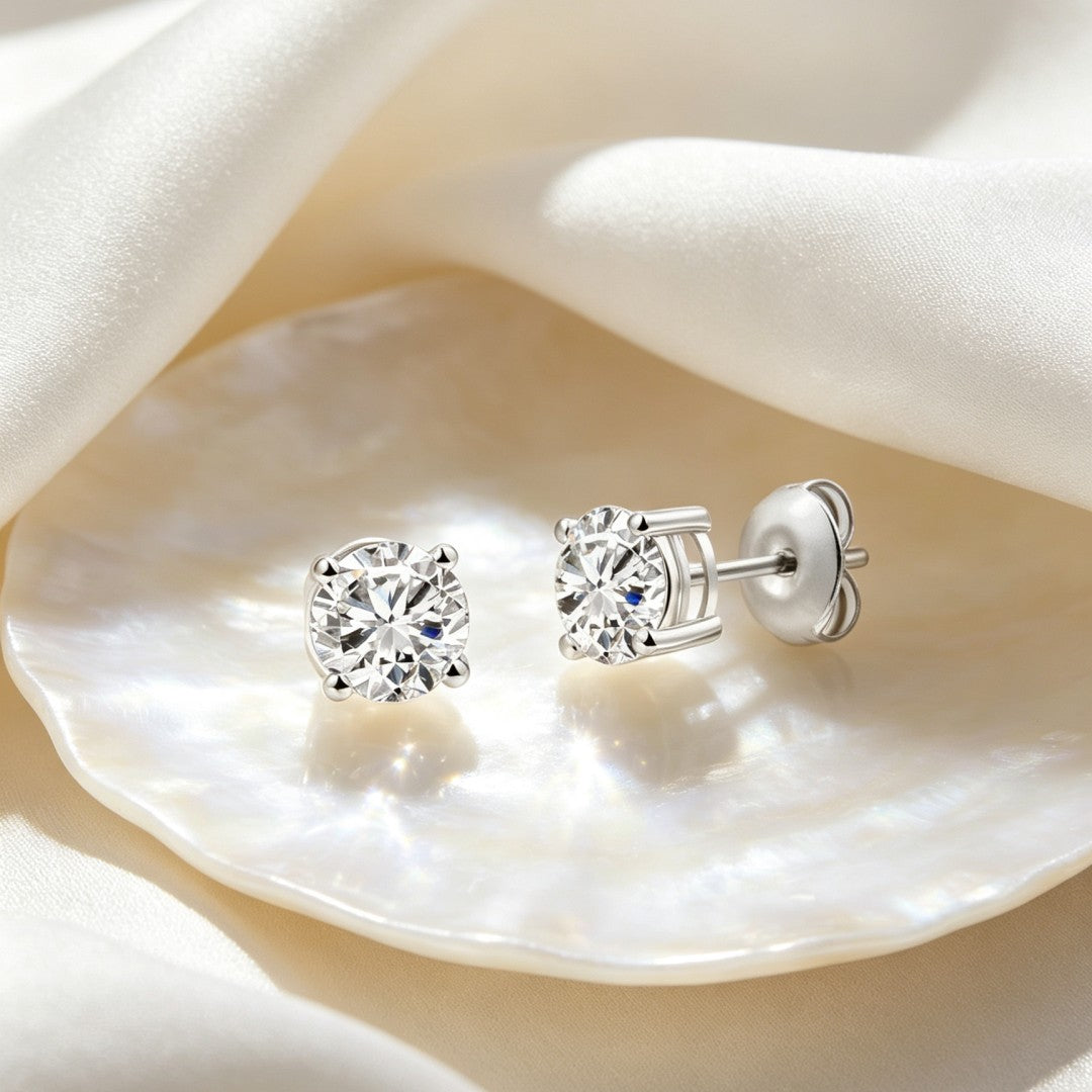 925 Sterling Silver Lab Grown Diamond Four-Prong Solitaire Earring Studs - 0.9ctw