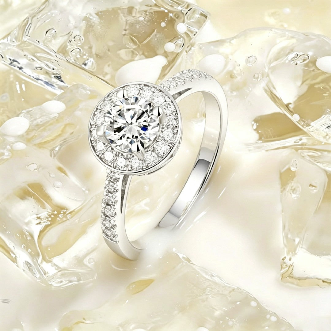 925 Sterling Silver Lab Grown Diamond Shoulder Halo Ring-0.97ctw