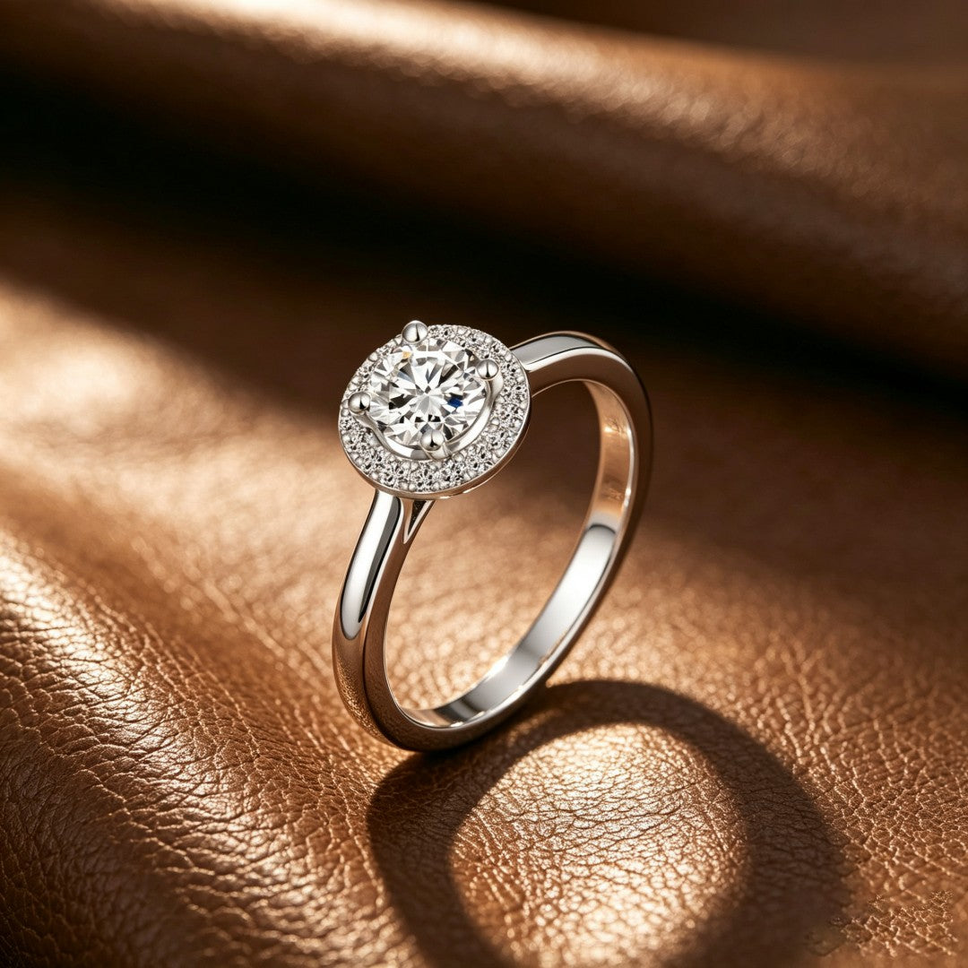 925 Sterling Silver Lab Grown Diamond Classic Halo Style Ring