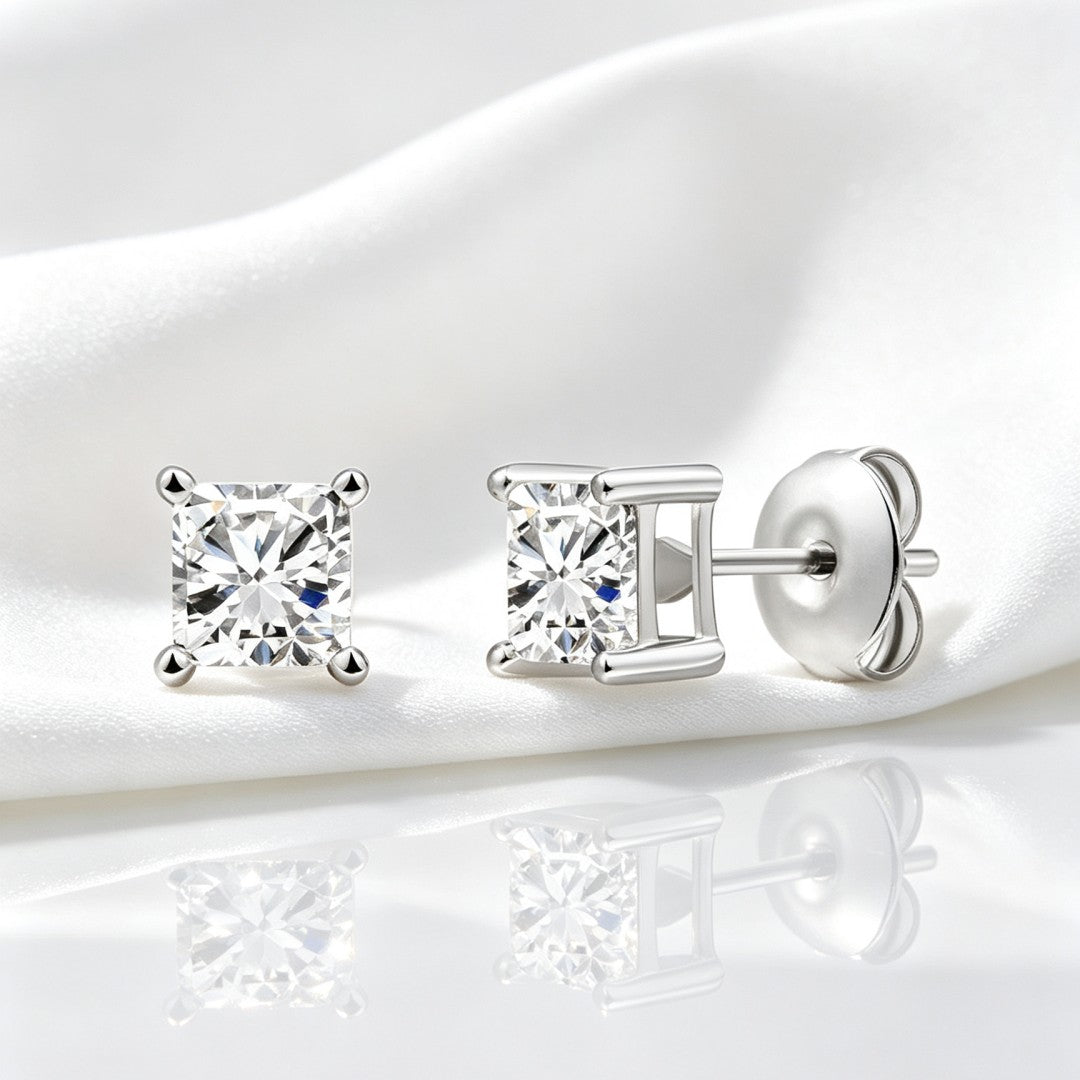 925 Sterling Silver Lab Grown Diamond Princess Solitaire Studs - 0.6ctw