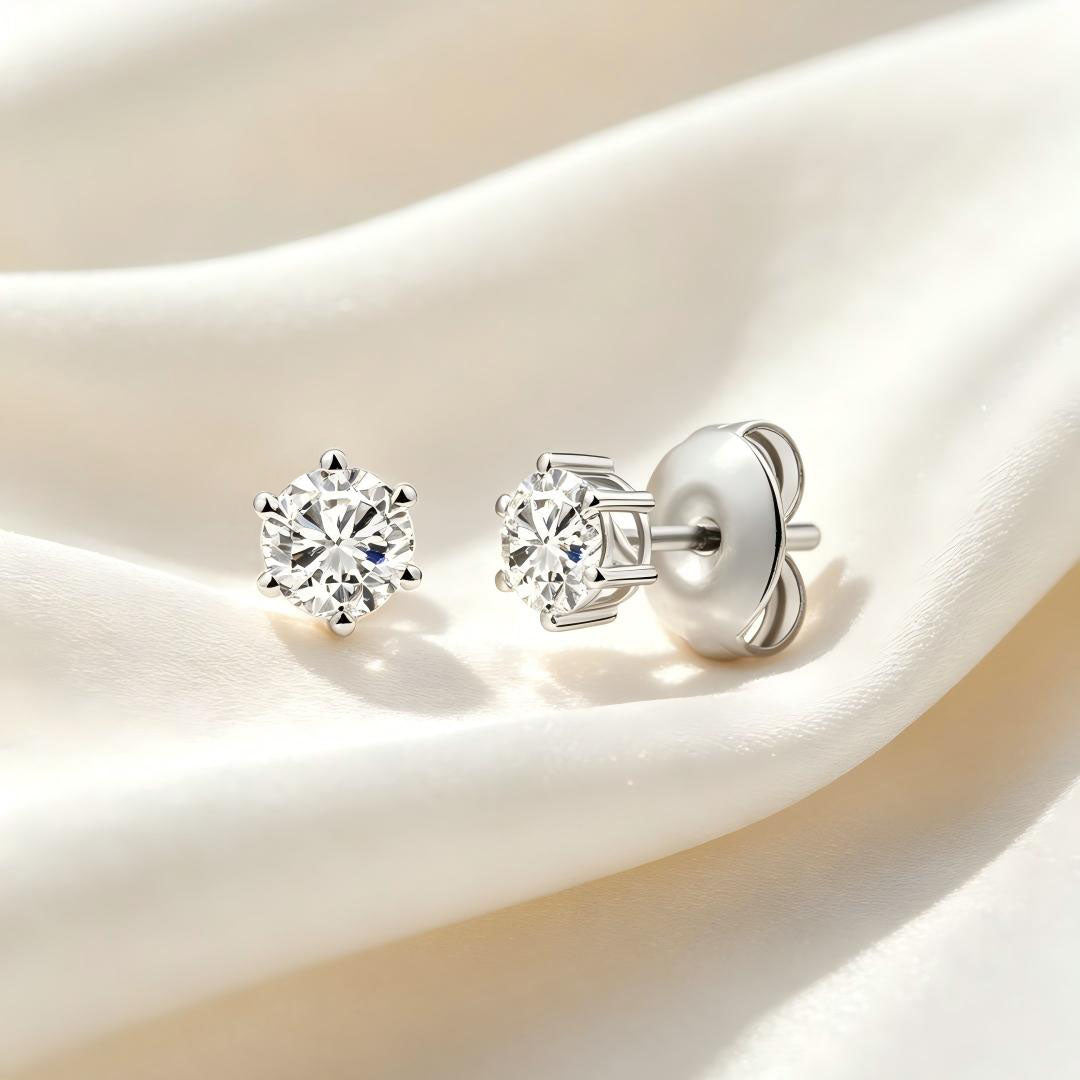 925 Sterling Silver Lab Grown Diamond Six-Prong Solitaire Earring Studs - 0.30ctw