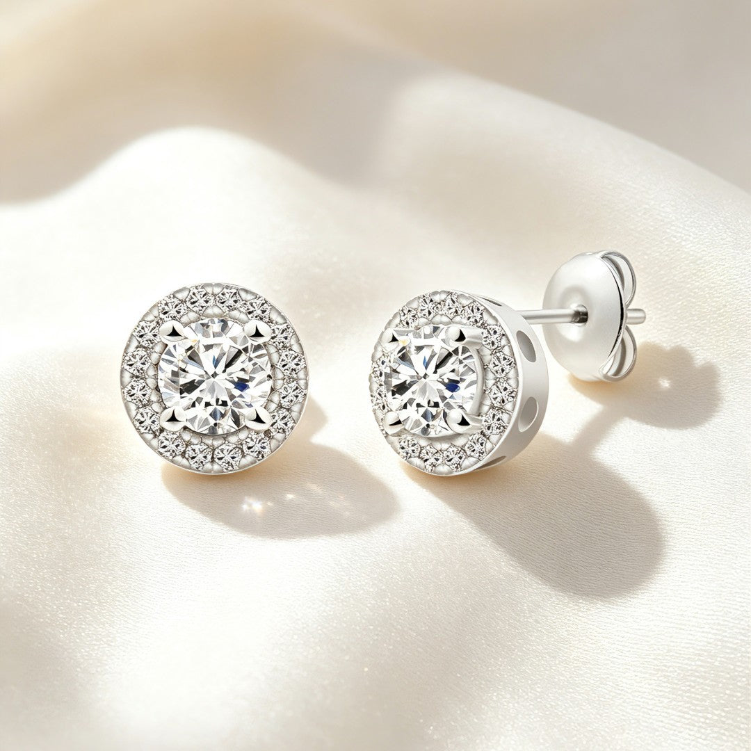 925 Sterling Silver Round Lab Grown Diamond Earrings-0.636ctw