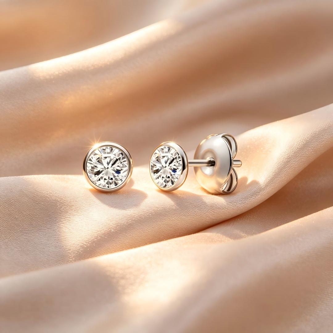 925 Sterling Silver Lab Grown Diamond Bezel Earring Studs - 0.295ctw