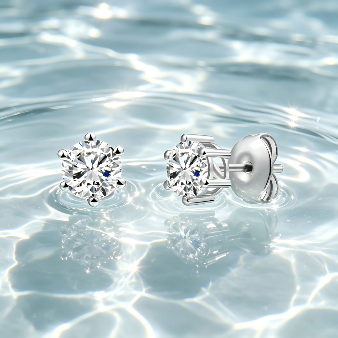 925 Sterling Silver Lab Grown Diamond Six-Prong Solitaire Earring Studs - 0.88ctw