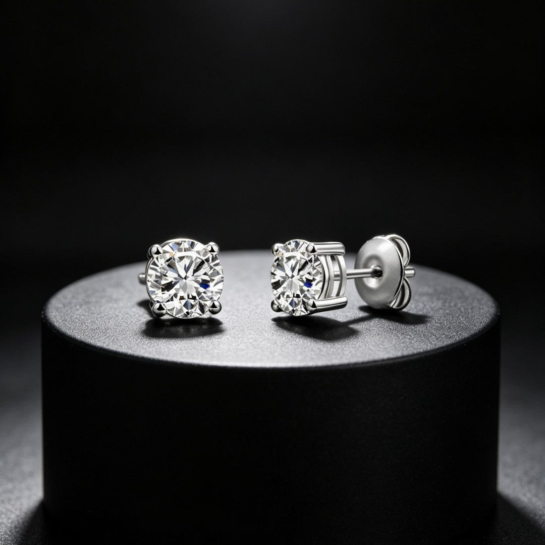925 Sterling Silver Lab Grown Diamond Four-Prong Solitaire Earring Studs - 0.71ctw