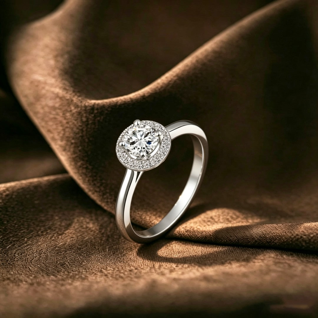 925 Sterling Silver Lab Grown Diamond Classic Halo Style Ring