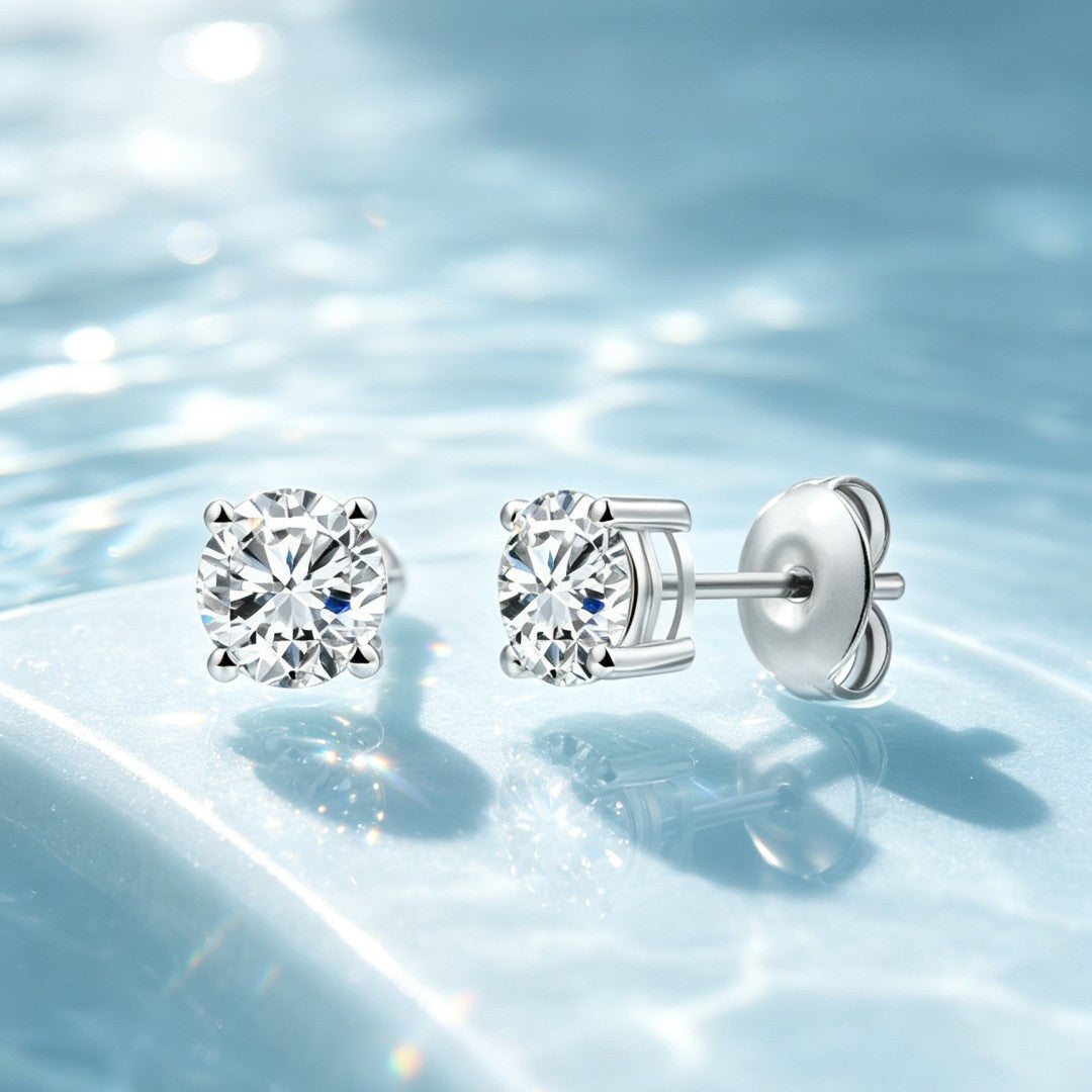 925 Sterling Silver Lab Grown Diamond Four-Prong Solitaire Earring Studs - 0.56ctw