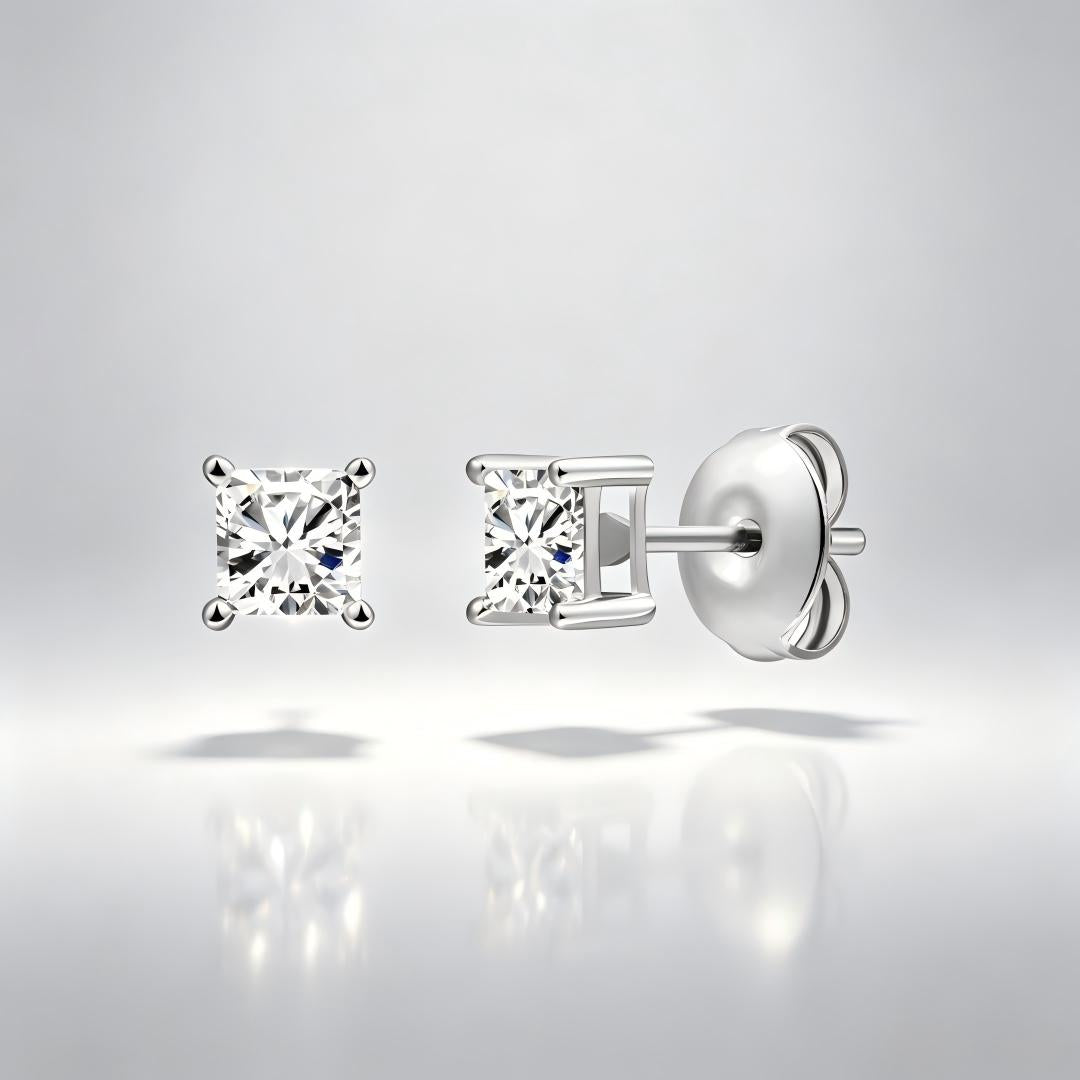 925 Sterling Silver Lab Grown Diamond Princess Solitaire Studs - 0.37ctw