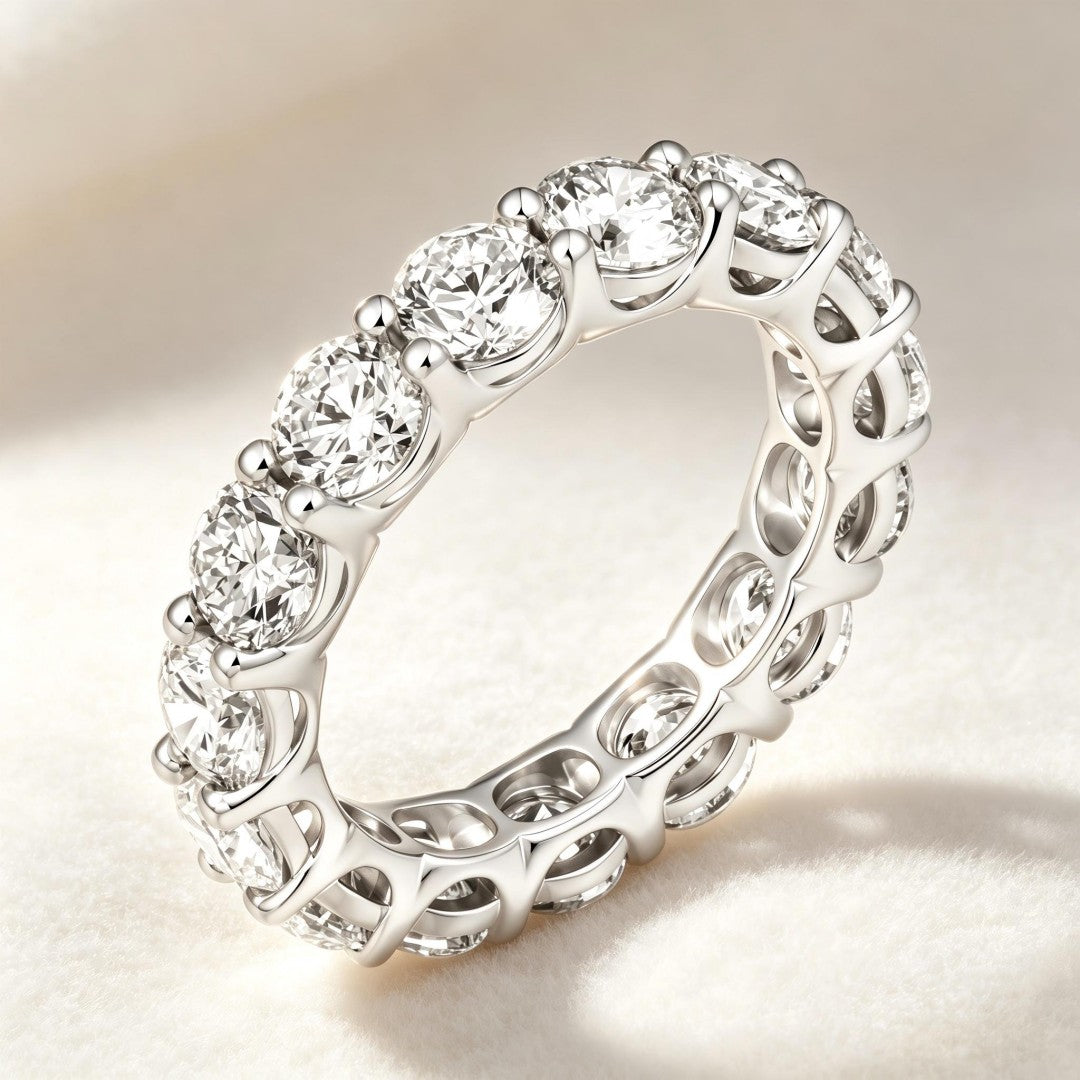 925 Sterling Silver Lab Grown Diamond Round Eternity Band-5.16ctw