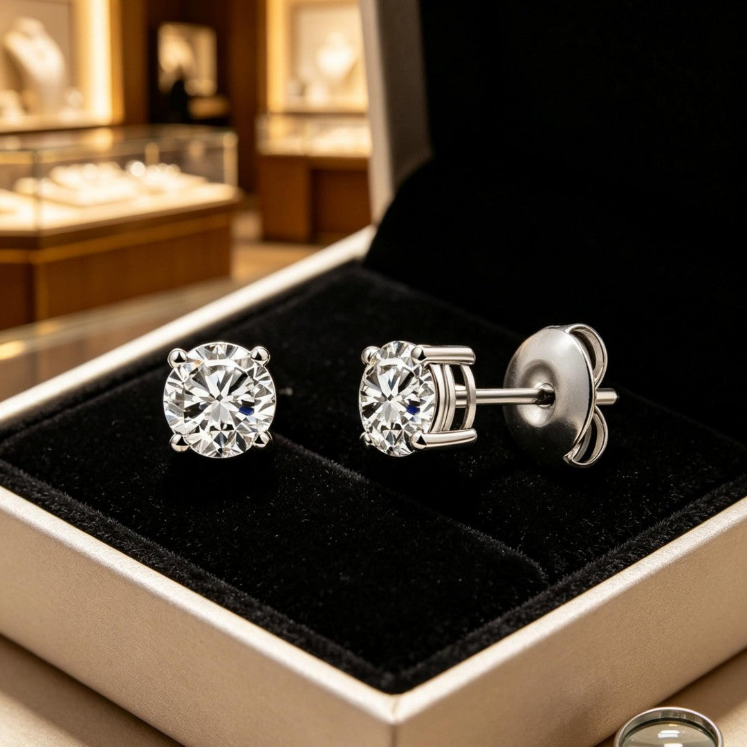 925 Sterling Silver Lab Grown Diamond Four-Prong Solitaire Earring Studs - 0.46ctw