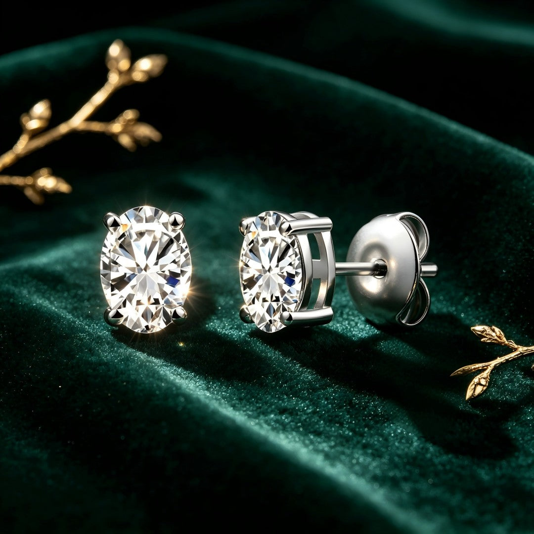 925 Sterling Silver Lab Grown Diamond Oval  Earring Studs - 0.71ctw