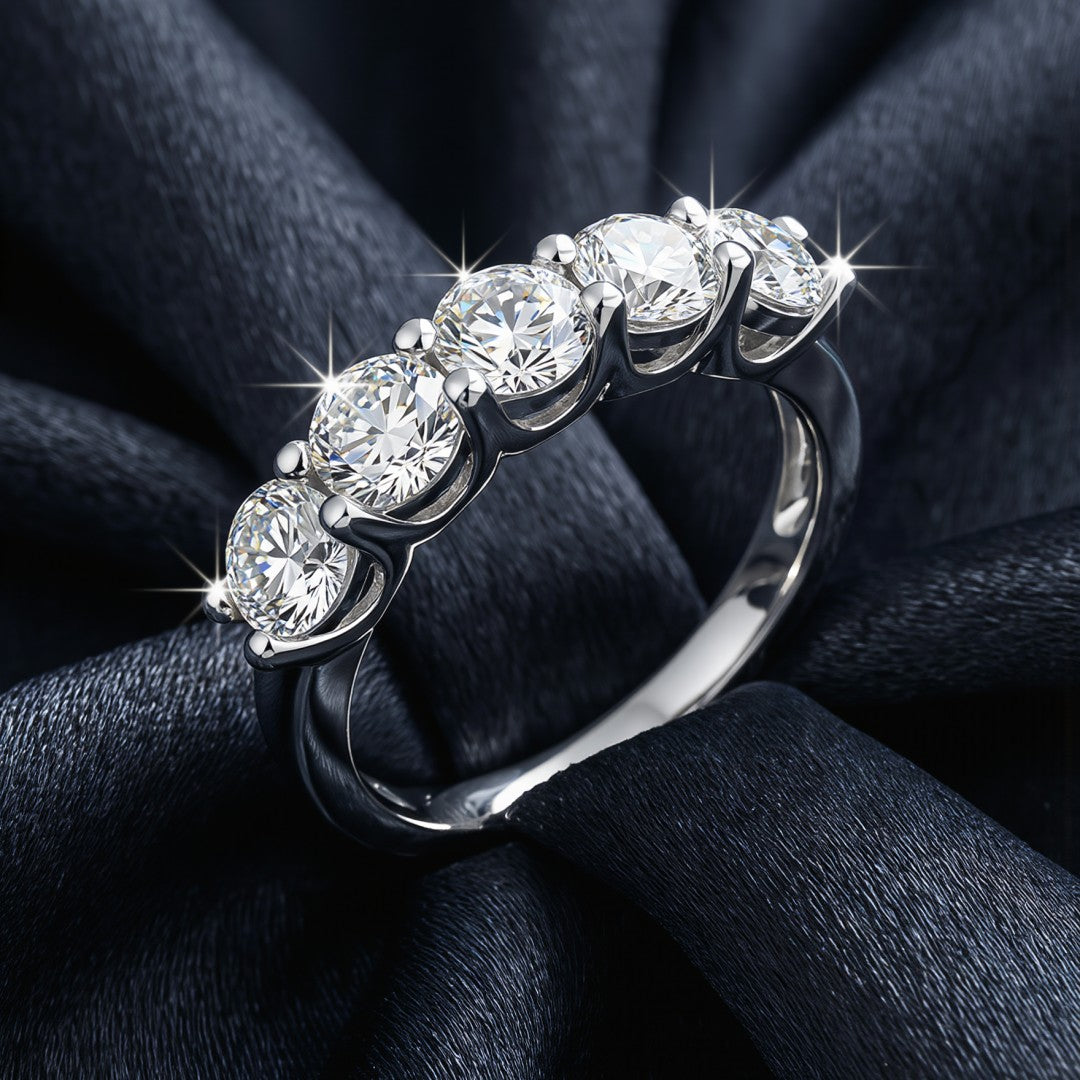 925 Sterling Silver Lab Grown Diamond Five Stone Band-3.36ctw