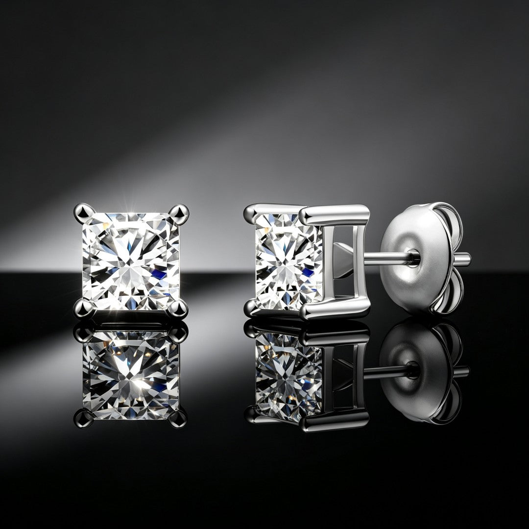 925 Sterling Silver Lab Grown Diamond Princess Solitaire Studs - 0.7ctw