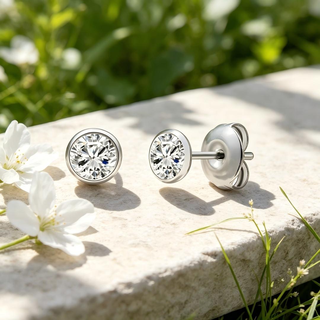 925 Sterling Silver Lab Grown Diamond Bezel Earring Studs - 0.57ctw