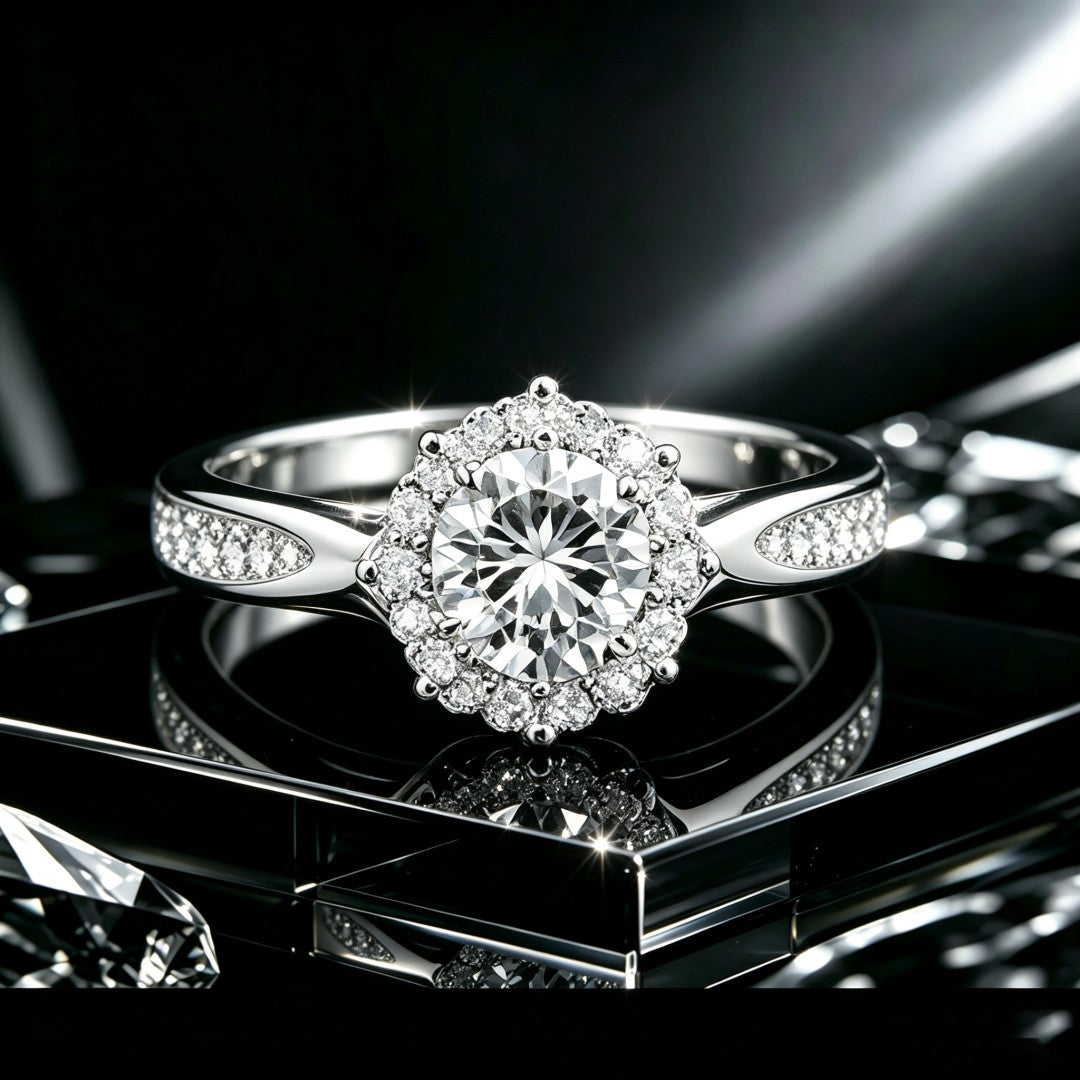 925 Sterling Silver Lab Grown Diamond Engagement Ring-0.891ctw