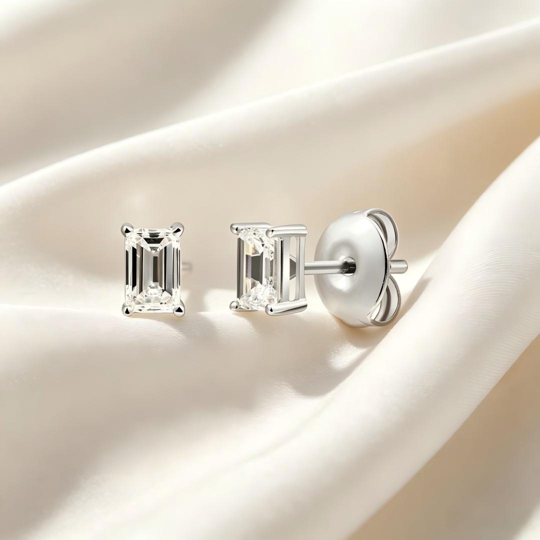 925 Sterling Silver Lab Grown Diamond Baggett Shape Earring Studs - 0.255ctw