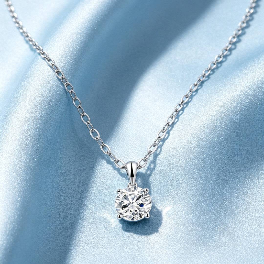 925 Sterling Silver Lab Grown Diamond Solitaire Pendant -1.01ct