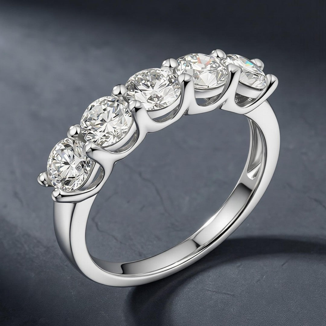 925 Sterling Silver Lab Grown Diamond Five Stone Band-1.63ctw