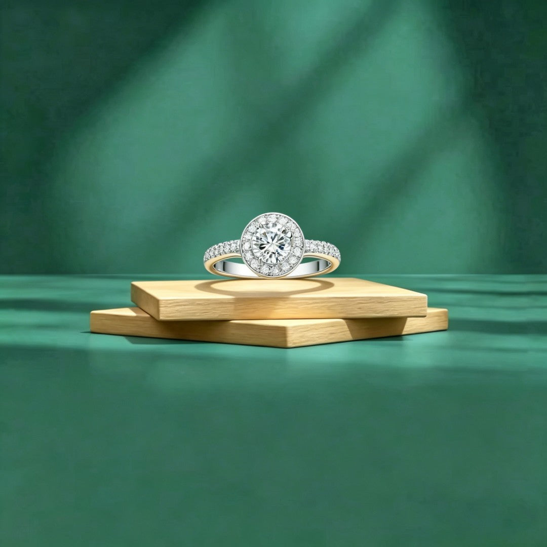 925 Sterling Silver Lab Grown Diamond Shoulder Halo Ring-0.97ctw