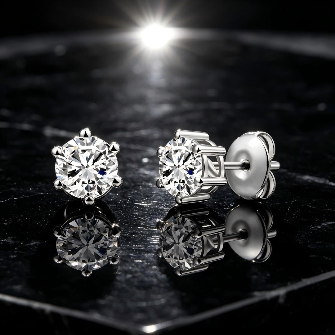 925 Sterling Silver Lab Grown Diamond Six-Prong Solitaire Earring Studs - 0.8ctw