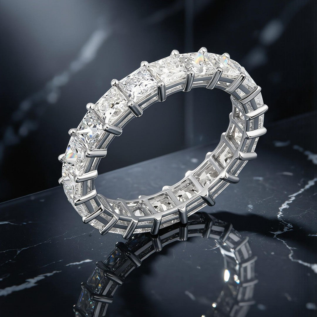 925 Sterling Silver Lab Grown Diamond Emerald Eternity Band-3.98ctw