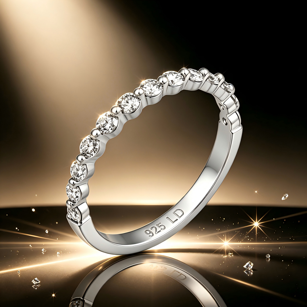 925 Sterling SilverLab Grown Diamond Single Shared Prong Halfway Band-0.515ctw