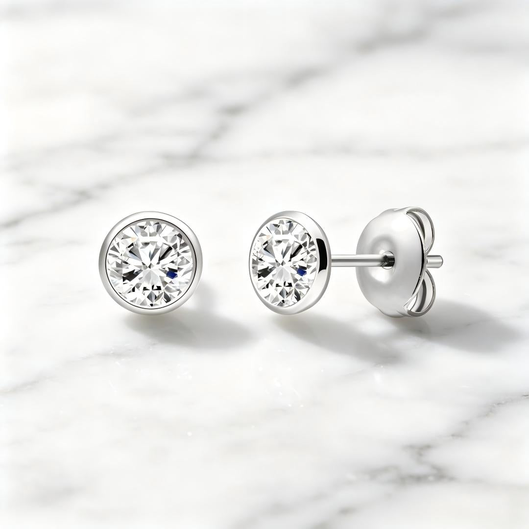 925 Sterling Silver Lab Grown Diamond Bezel Earring Studs - 0.86ctw