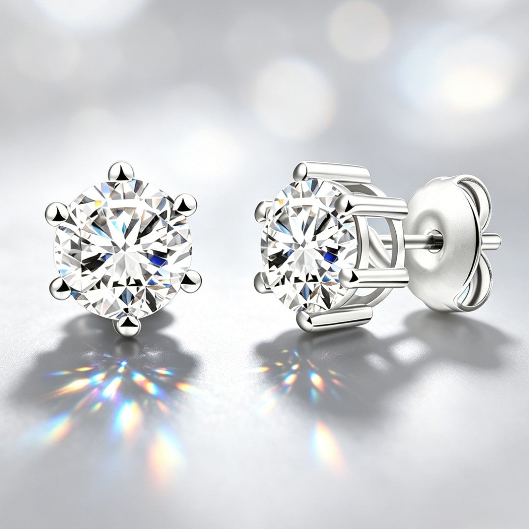925 Sterling Silver Lab Grown Diamond Six-Prong Solitaire Earring Studs - 1.41ctw