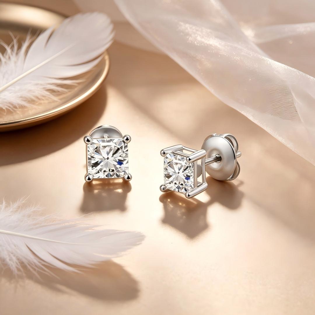 925 Sterling Silver Lab Grown Diamond Princess Solitaire Studs - 0.495ctw