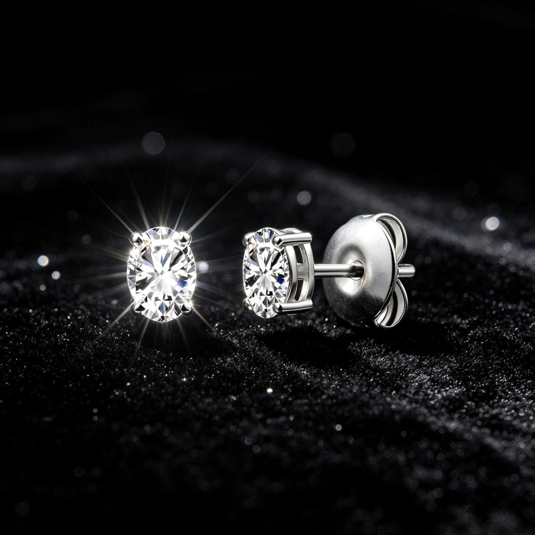 925 Sterling Silver Lab Grown Diamond Oval  Earring Studs - 0.31ctw