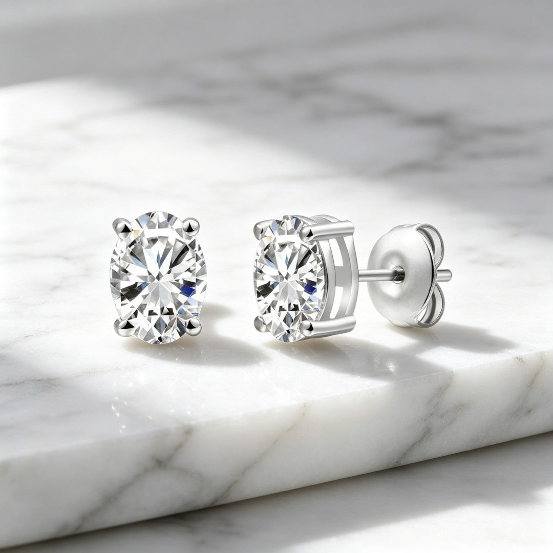 925 Sterling Silver Lab Grown Diamond Oval  Earring Studs - 0.77ctw