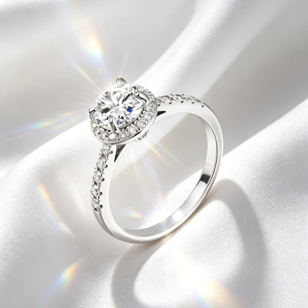 925 Sterling Silver Lab Grown Diamond Shoulder Halo Ring-1.429ctw