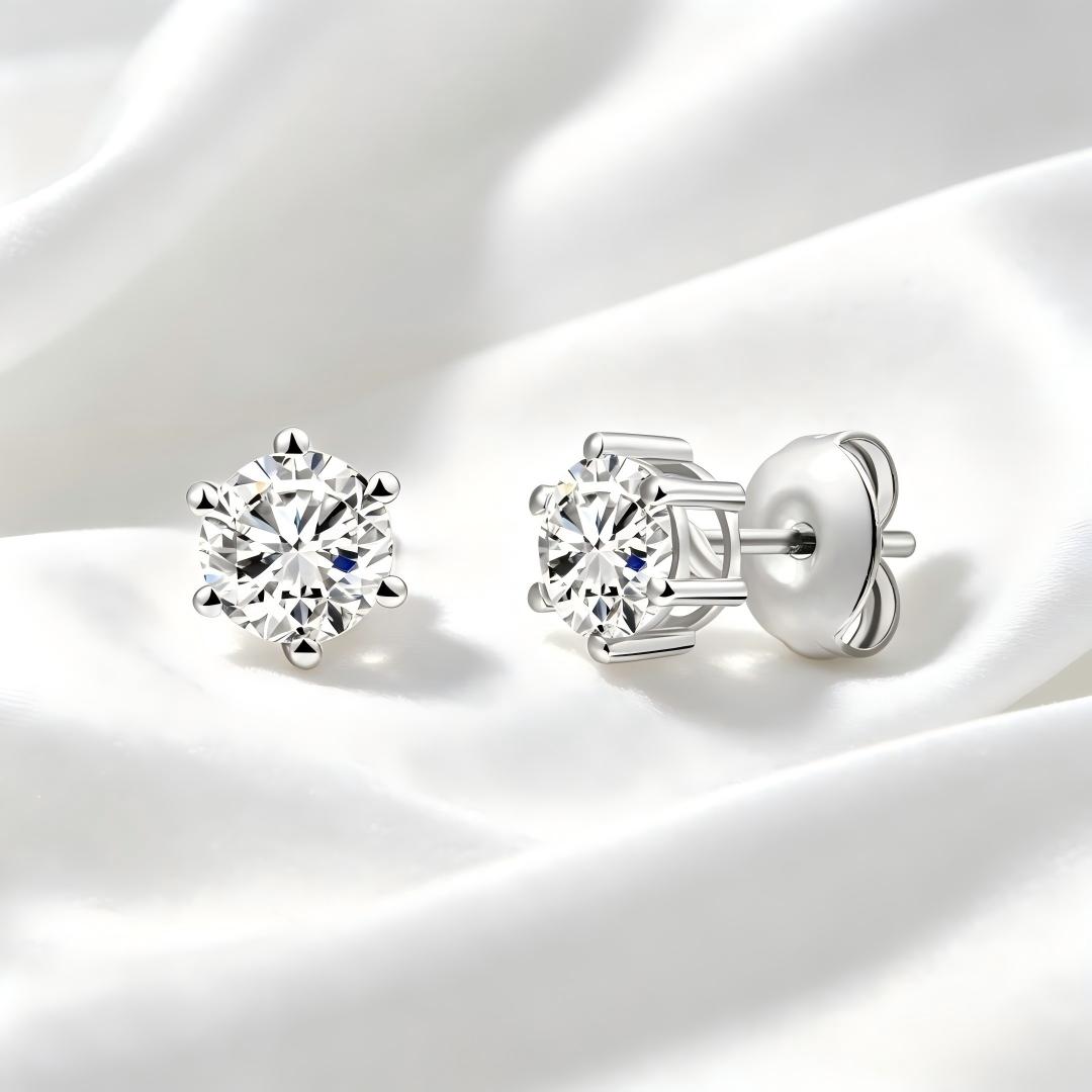 925 Sterling Silver Lab Grown Diamond Six-Prong Solitaire Earring Studs - 0.88ctw