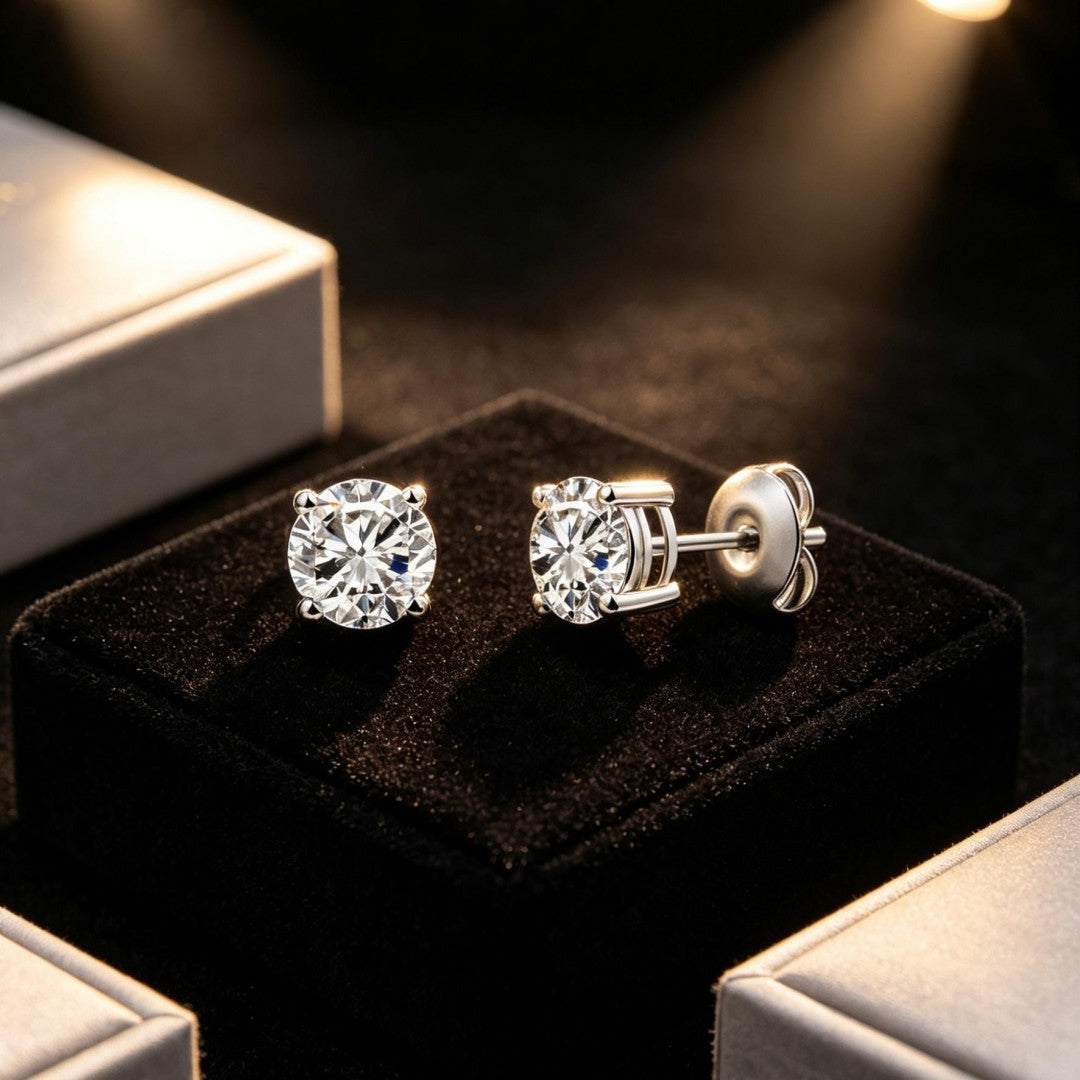 925 Sterling Silver Lab Grown Diamond Four-Prong Solitaire Earring Studs - 0.71ctw