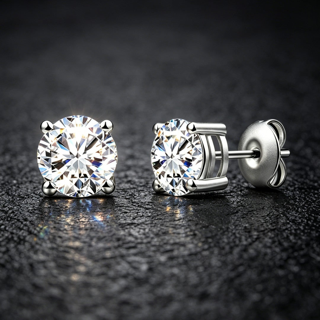 925 Sterling Silver Lab Grown Diamond Four-Prong Solitaire Earring Studs - 1.38ctw