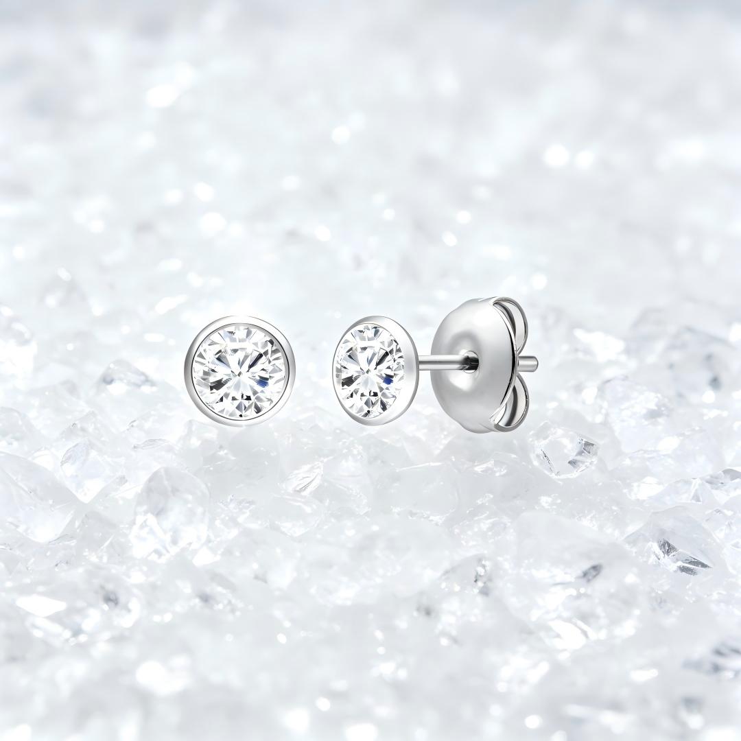 925 Sterling Silver Lab Grown Diamond Bezel Earring Studs - 0.295ctw