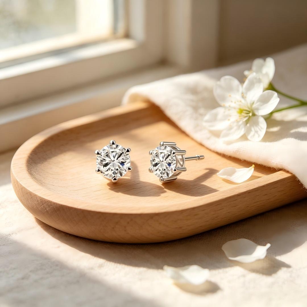 925 Sterling Silver Lab Grown Diamond Six-Prong Solitaire Earring Studs - 0.46ctw