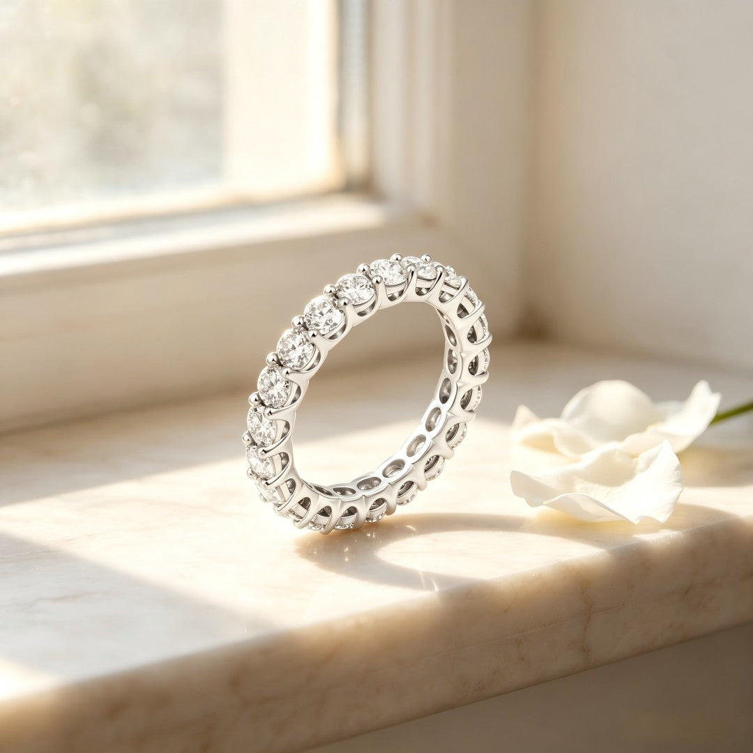 925 Sterling Silver Lab Grown Diamond Round Eternity Band-2.673ctw