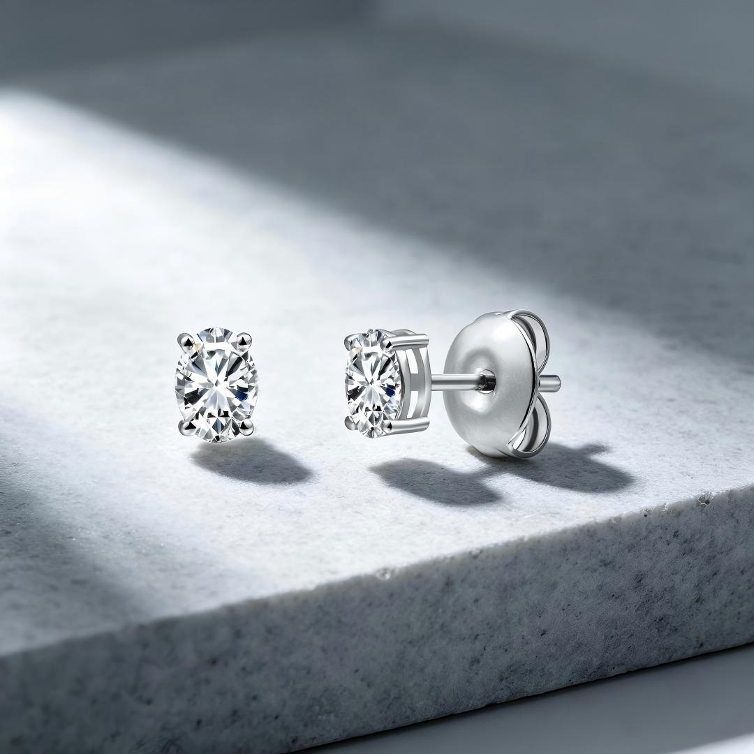 925 Sterling Silver Lab Grown Diamond Oval  Earring Studs - 0.17ctw