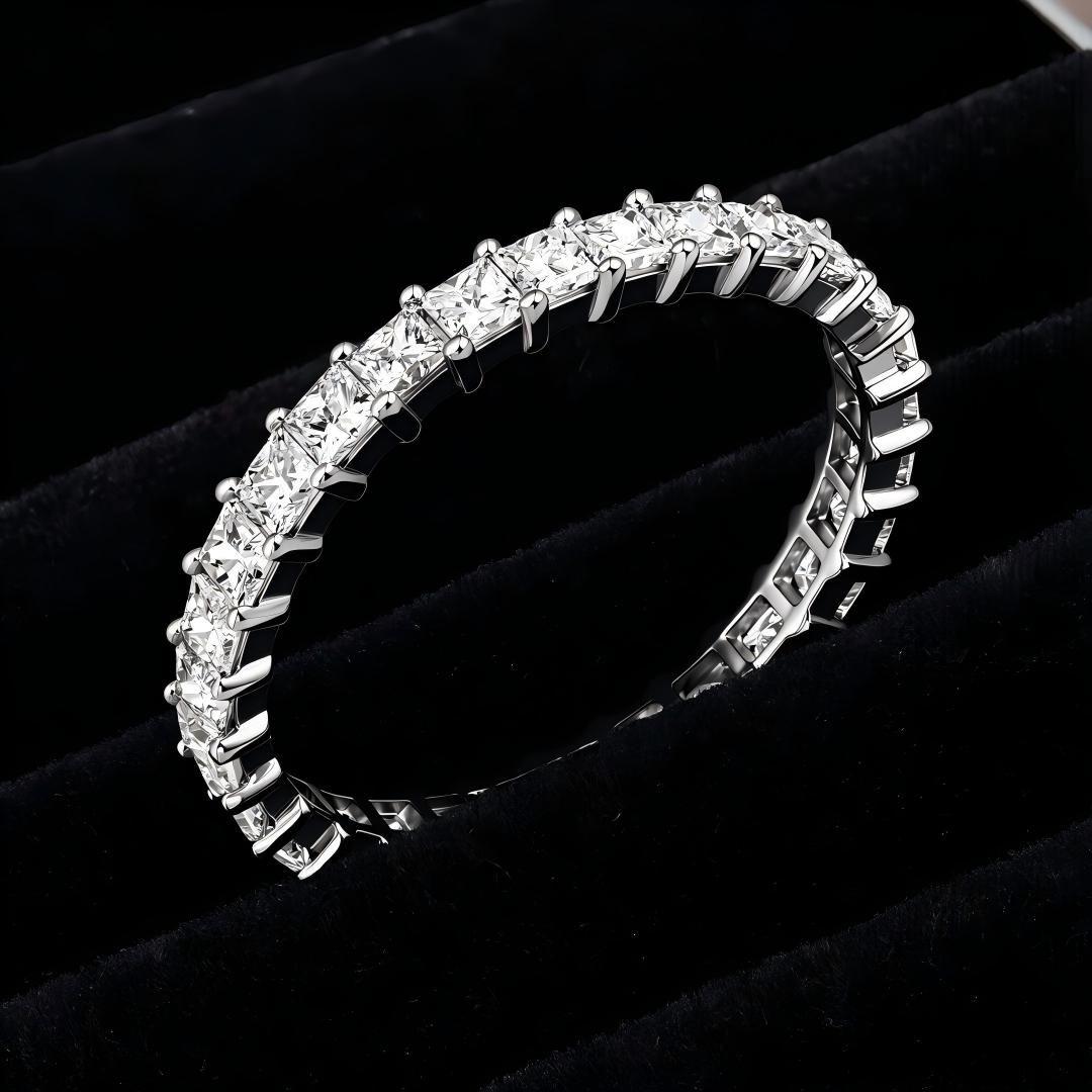 925 Sterling Silver Lab Grown Diamond Emerald Eternity Band-1.56ctw