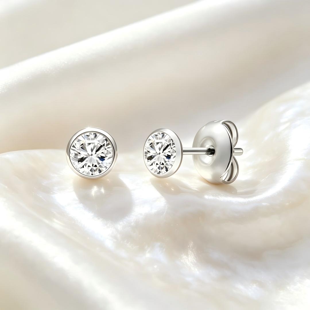 925 Sterling Silver Lab Grown Diamond Bezel Earring Studs - 0.43ctw