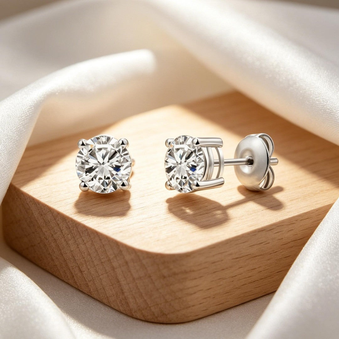 925 Sterling Silver Lab Grown Diamond Four-Prong Solitaire Earring Studs - 0.8ctw