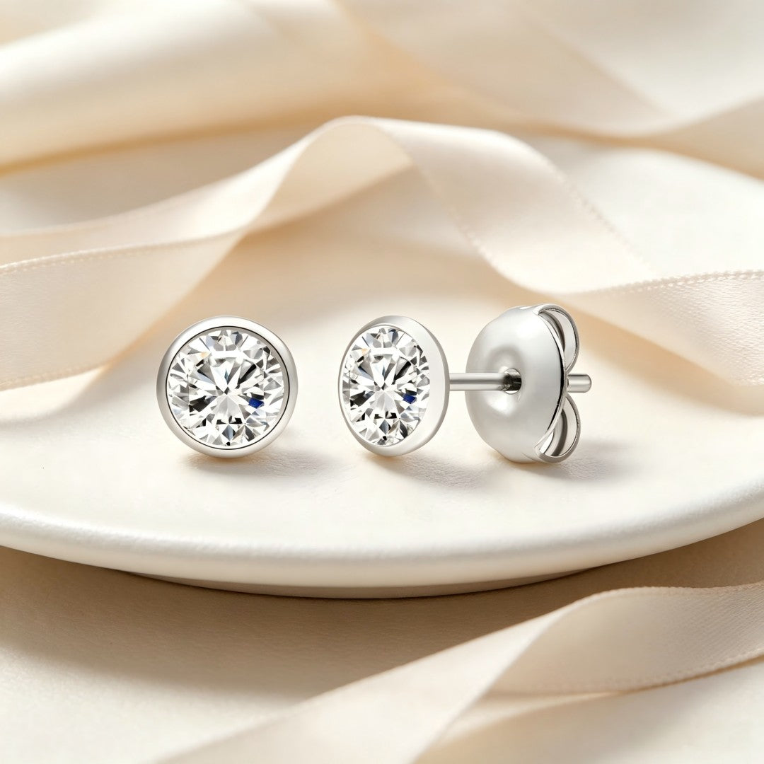 925 Sterling Silver Lab Grown Diamond Bezel Earring Studs - 0.81ctw