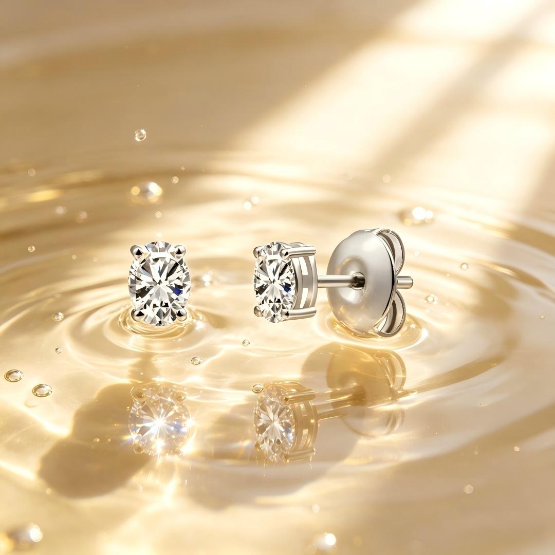 925 Sterling Silver Lab Grown Diamond Oval  Earring Studs - 0.17ctw