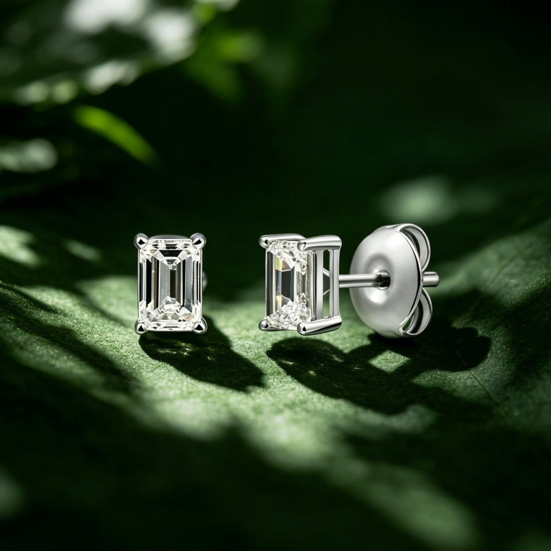925 Sterling Silver Lab Grown Diamond Baggett Shape Earring Studs - 0.84ctw