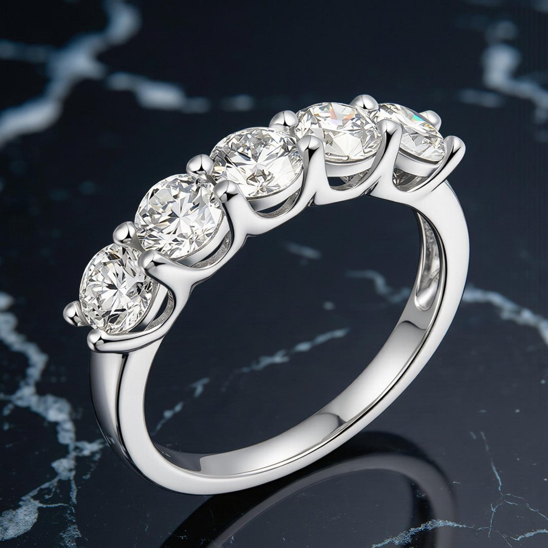 925 Sterling Silver Lab Grown Diamond Five Stone Band-1.63ctw