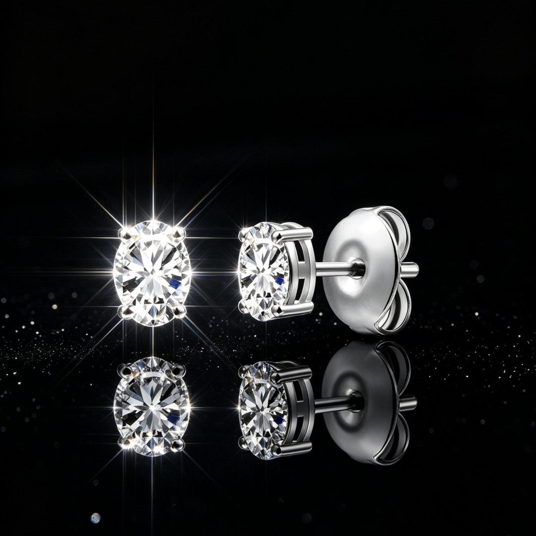 925 Sterling Silver Lab Grown Diamond Oval  Earring Studs - 0.6ctw