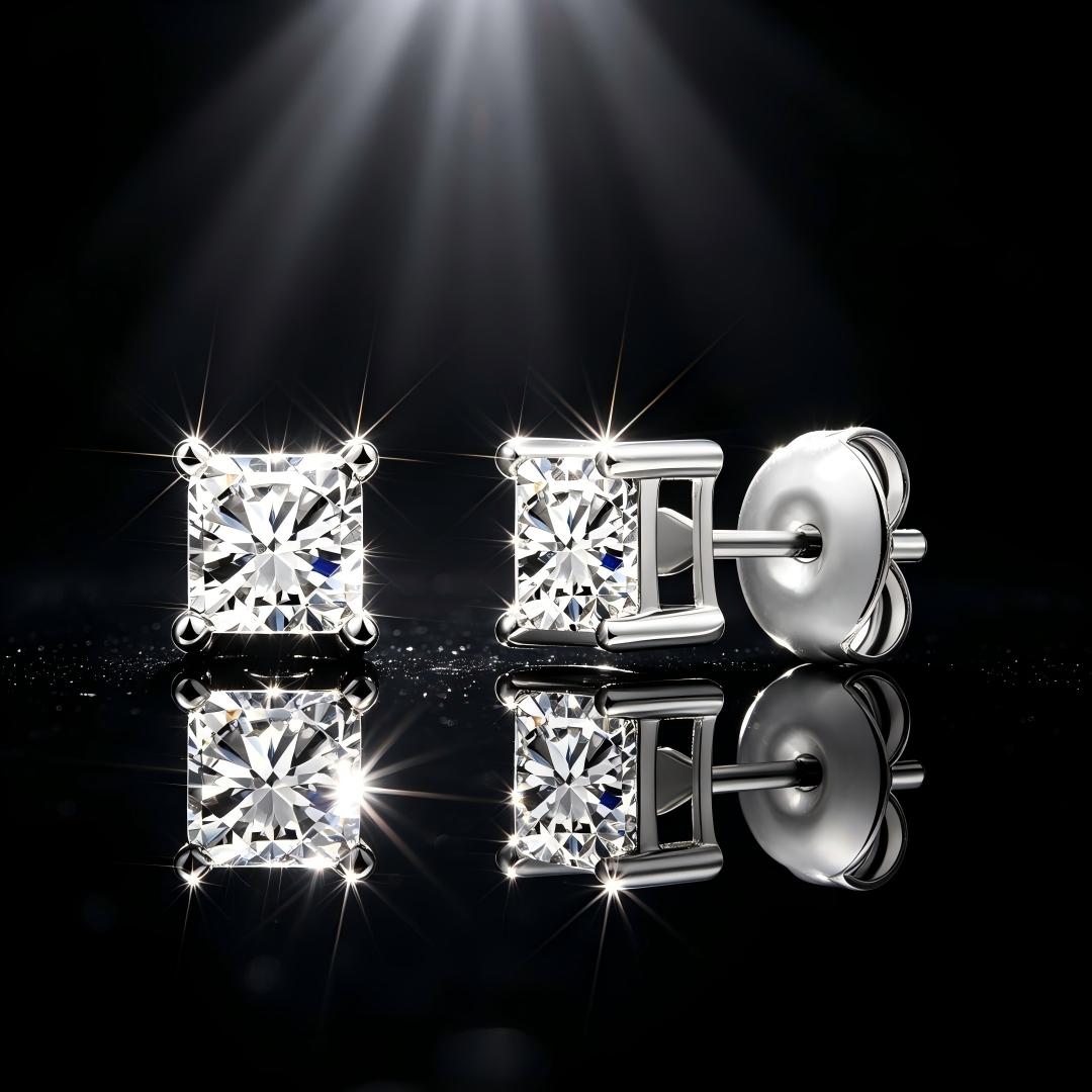925 Sterling Silver Lab Grown Diamond Princess Solitaire Studs - 0.495ctw